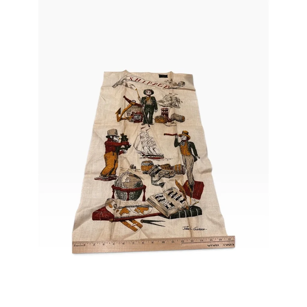 Vintage Kay Dee Hand Prints Linen Tea Towel Nautical John L Gieroch Shipped